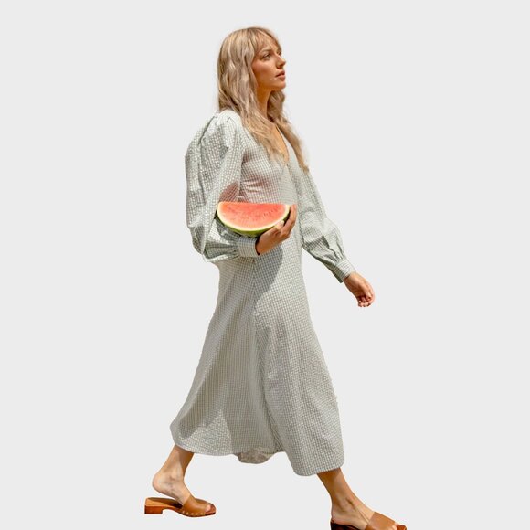 OAK + FORT, Green Gingham Wrap Dress, Small - Picture 1 of 7